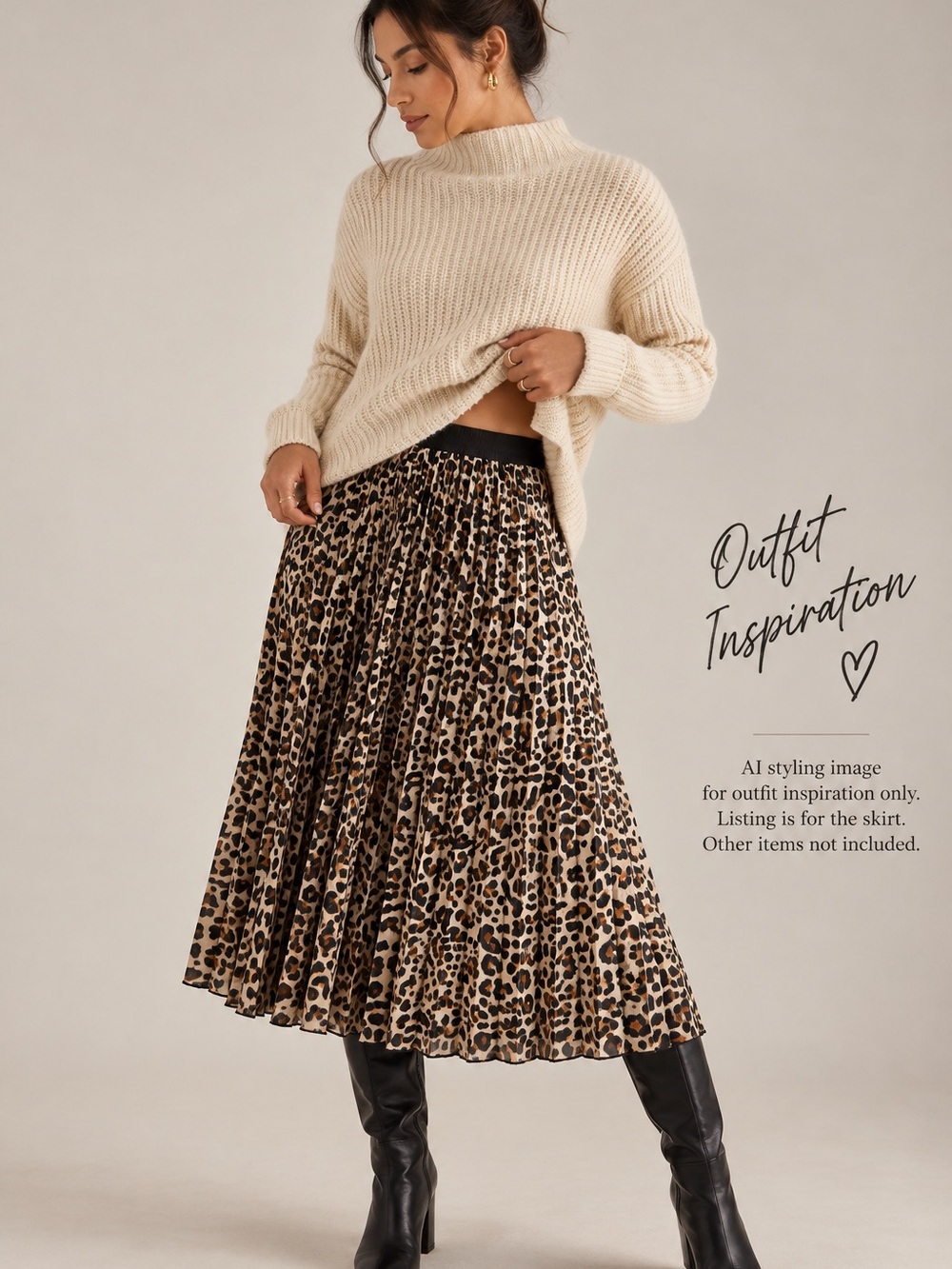 New Directions Leopard Pleated Midi Skirt XL Animal Print